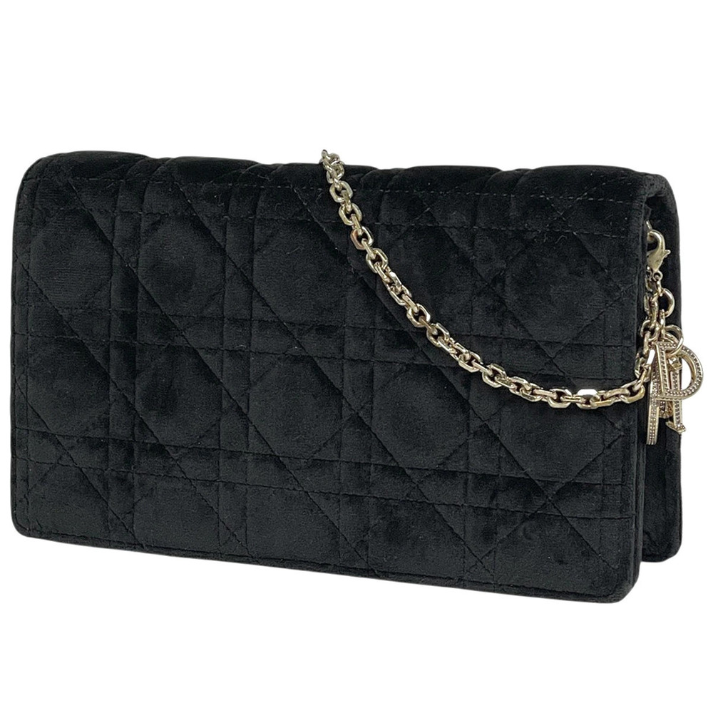 Christian Dior Cannage Quilted Chain Shoulder Bag Velvet Black